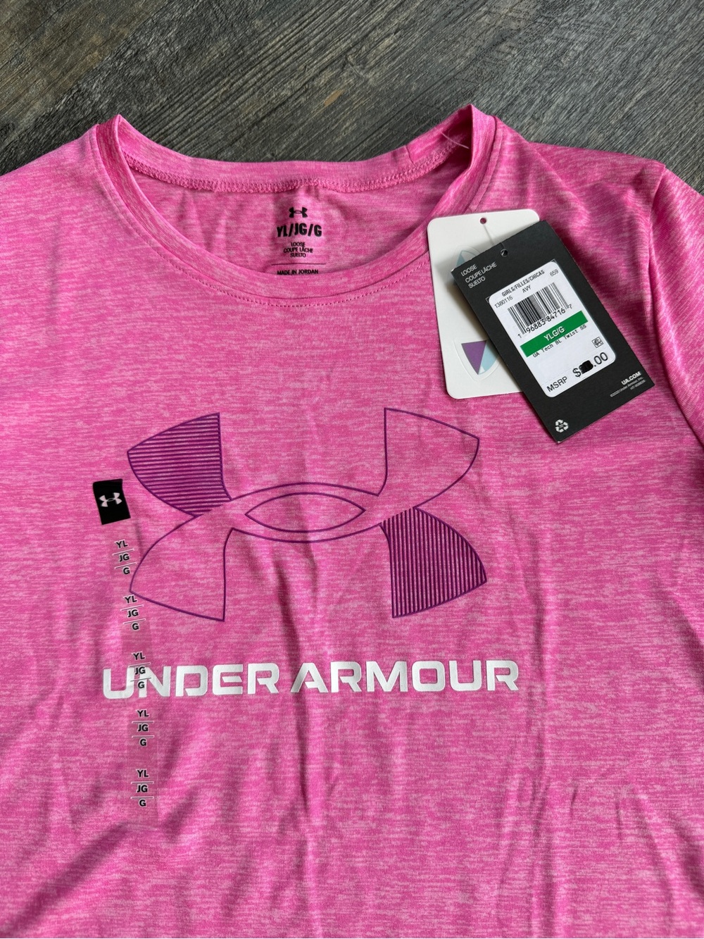 Kid’s Large Under Armour Pink Heather Logo Performance Tee.  NWT.